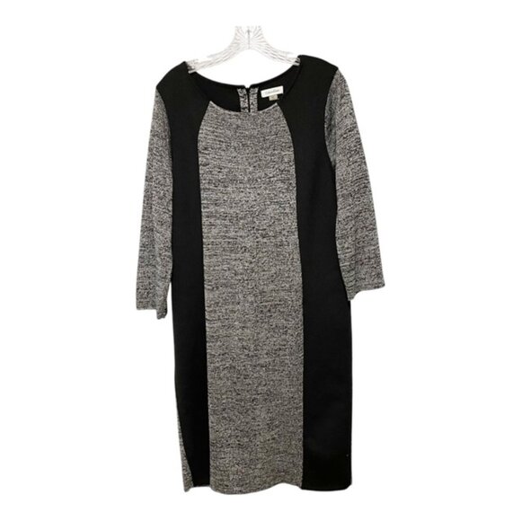 Calvin Klein 2X Grey White Black Marled Scuba Contrast 1/2 -3/4 Sleeve Dress - Picture 3 of 6